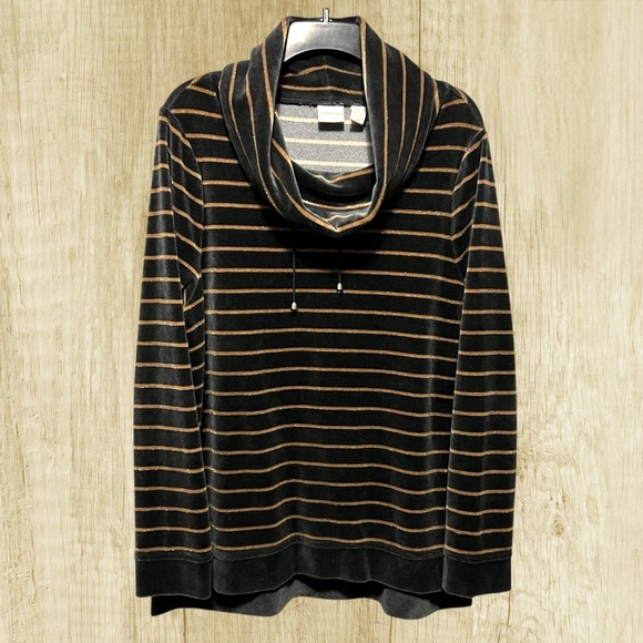 Chico’s Black & Gold Velour Cowl Neck Sweater Women’s Size Large 12/14 Zenergy - Picture 1 of 10